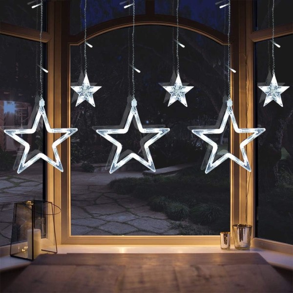 12 stjärnor LED ljusslinga, stjärngardin 138 LED trädgård balkong dekoration white
