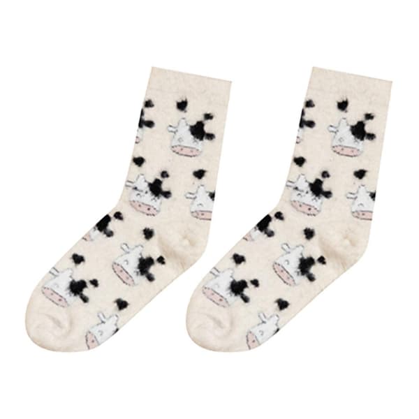 Dam SoftFluffy Sängstrumpor Vinter Varm Lounge Tofflor tecknad Så white 16*11cm