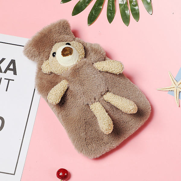 Varmtvandsflaske med Bear Soft Cover til sovepose (1L, kaffe)