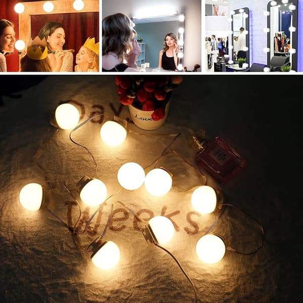 (12 stk.) LED-lys speil, LED-speillys, 3 fargemoduser, sminkebordlys, sminkelys