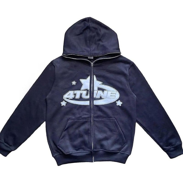 Män Printed huvtröjor Harajuku High Street huvtröjor Y2k Streetwear Hip Hop Gothic Zip Up oose Jacka Kappor WHITE L