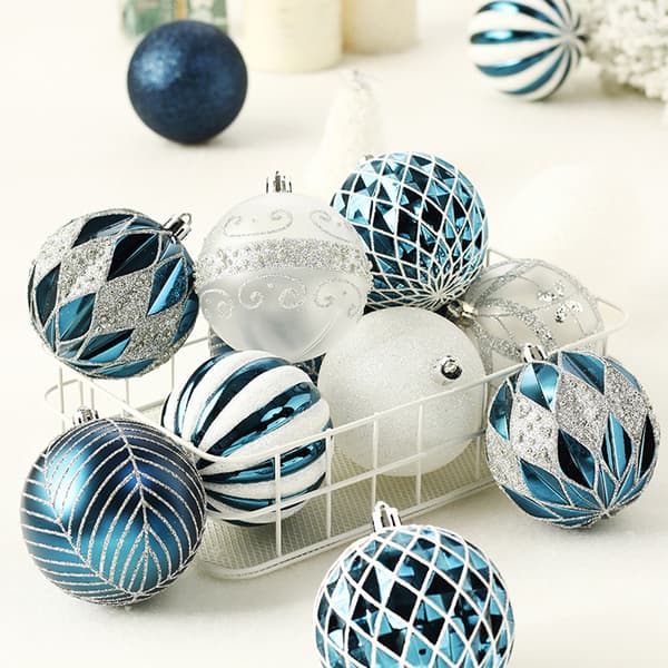 8 cm julekuler pynt, 16 stk knusesikre fargerike Blue White