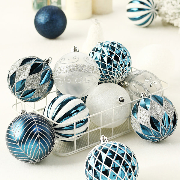 8 cm julkulor prydnadsföremål, 16 st splittersäkra färgglada Blue White