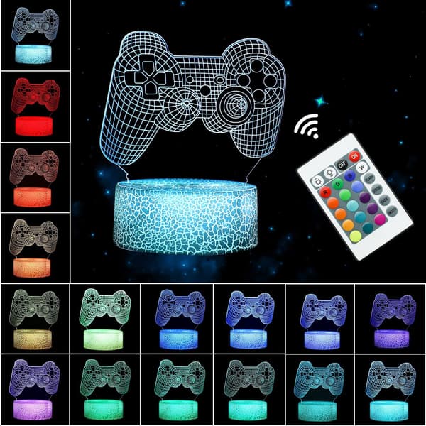 Gamepad 3D Illusion Lamp, 3D Night Light för pojkar med fjärrkontroll