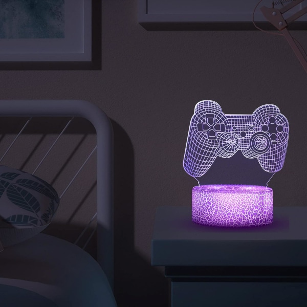 Gamepad 3D Illusion Lamp, 3D Night Light för pojkar med fjärrkontroll