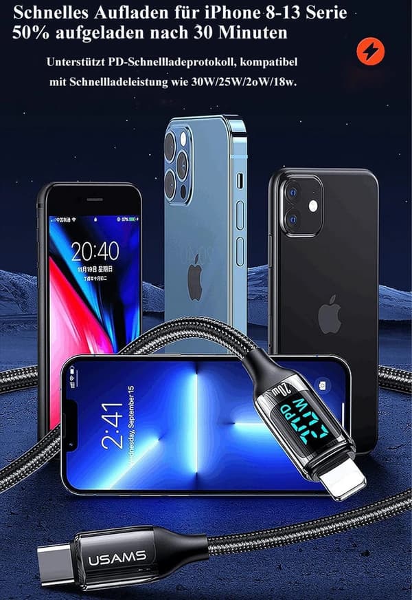 Type c till lightning snabbladdningskabel 2m svart USB-C