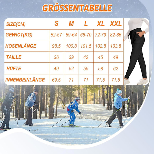 Varme damejoggebukser, foret med 2 lommer, snøring, vinterfleece med høy midje, lange sportsleggings, treningsbukser, fritidsbukser, S 1 black qd 1 black L