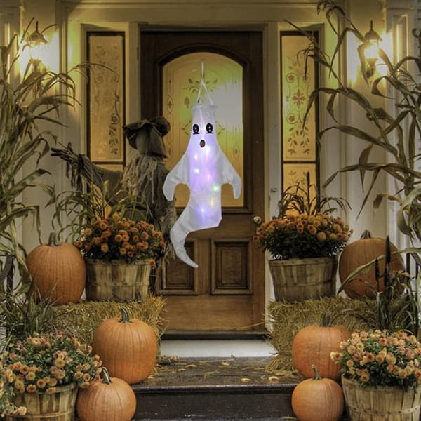 Halloween spøgelse vindstrømper med LED lys, udendørs uhyggelig hængende