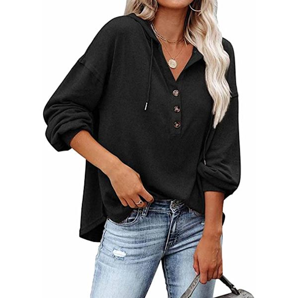 Hettegenser for kvinner Tenåringstopper Langermet Oversize Pullover-svart S