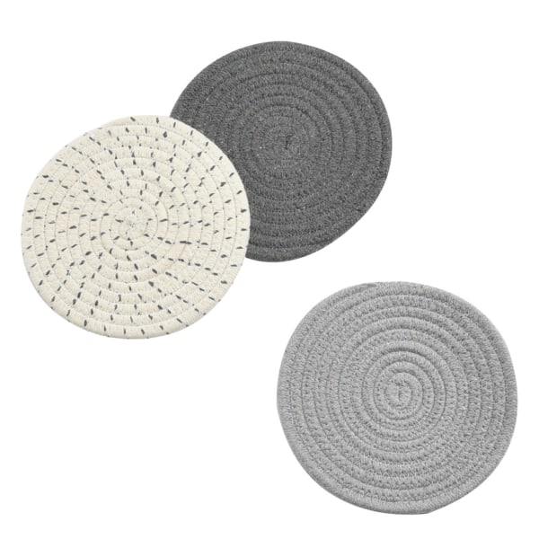 Sett Sett 100 % ren bomullsholder (sett med 3) varme matter, skjestøtte for matlaging og baking med diameter 7 tommer (grå)