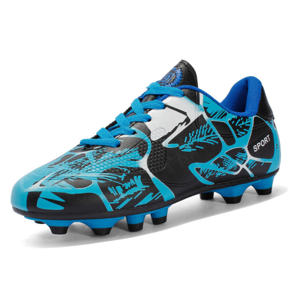 Børn Teenager Fodboldstøvler Spikes Sko Fodbold Trænings Sneaker Blue 33