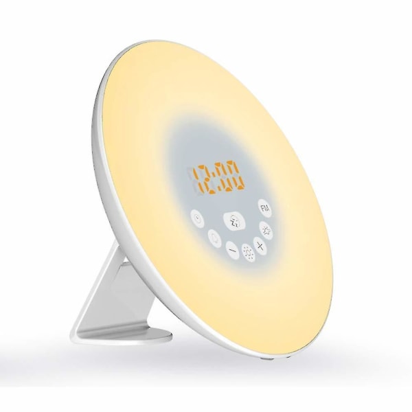 Solopgangssimulering Vekkerklokke Lampe Vekkerklokke og Radio, Leselampe ved sengen med 7 farger og lyder,