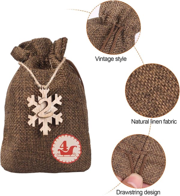 24 stk lin stoffpose, julekalenderpose, filt DIY
