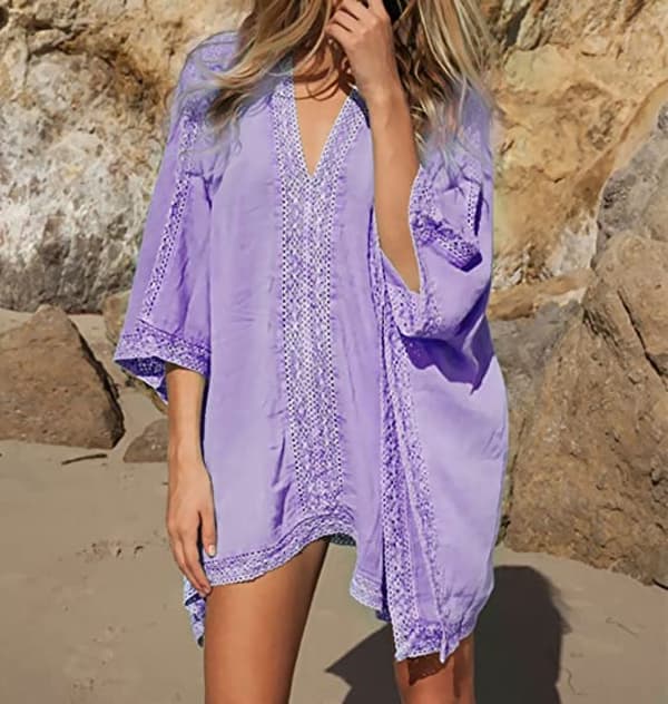 Dame badedragt Swim Bikini Badedragt Oversized Cover Up --- Lilla