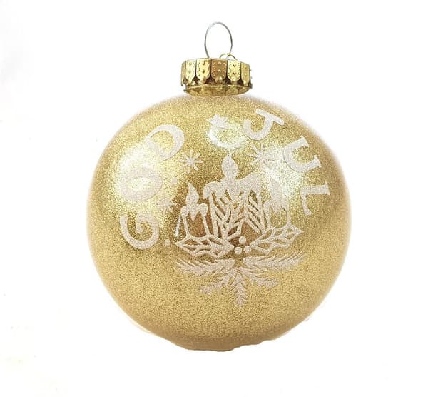 Julekugle Glædelig Jul 15 cm gold
