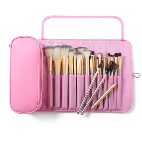 Vikbar väska för professionella resor för sminkborstar pink