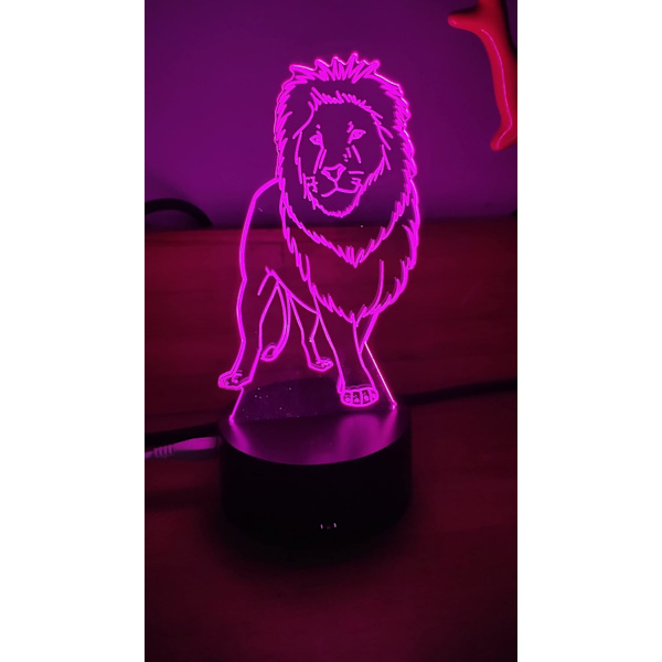 Løve Akryl 3D-lampe gave, 3D Illusion Natlamper USB LED