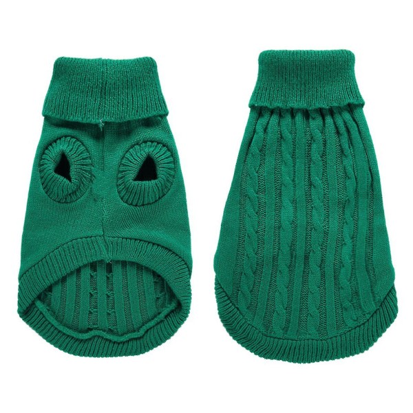 Pet Sweater, Turtleneck Knit Jumper Hundtröja Varm kappa Söt valp Kattkläder dark green xs