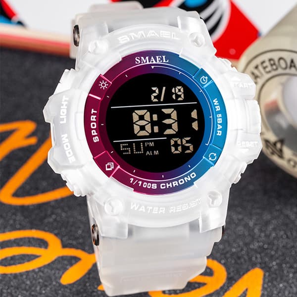 Analog watch för män utomhus LED digitalt stoppur White