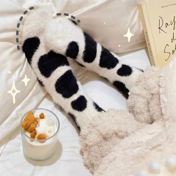 Dam SoftFluffy Sängstrumpor Vinter Varm Lounge Tofflor tecknad Så white 16*11cm