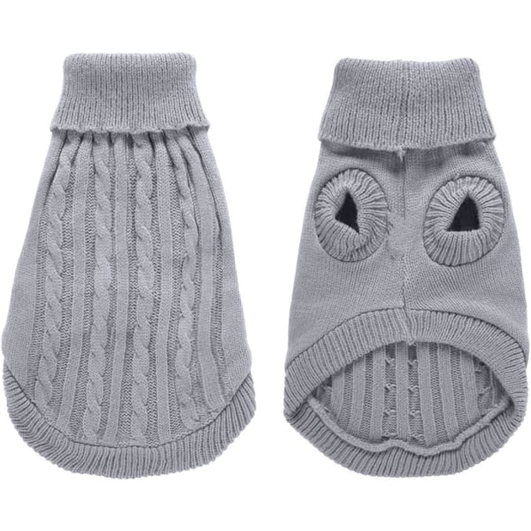 Pet Sweater, Turtleneck Knit Jumper Hundtröja Varm kappa Söt valp Kattkläder grey s