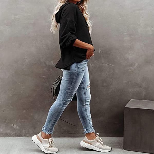 Hættetrøje til kvinder Teenagetoppe Langærmet Oversize Pullover - Sort S