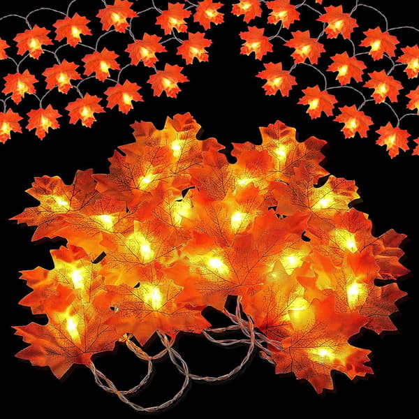 Höstdekor 20ft 40 LED Lönnlöv Höstdekorationer för hemmet, än