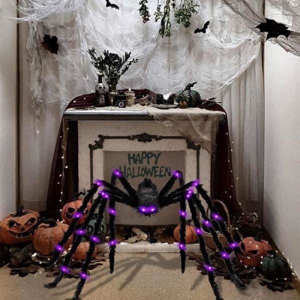 Halloween spindel, 125 cm jätte läskig spindel, LED plysch spindel för fest, spökhus, Halloween dekoration