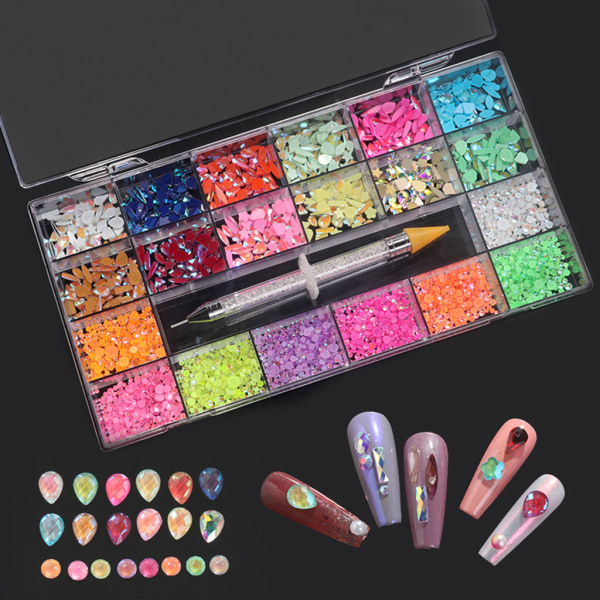 Oregelbundna Rhinestones Flatback Nail Jewels 3D-dekorationer Diamantliknande stenar Gems Set för Nail Art DIY Flat Strass 12