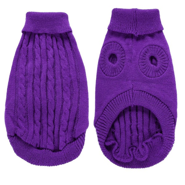 Pet Sweater, Turtleneck Knit Juper Hundtröja Var kappa Söt valp Kattkläder Purple m