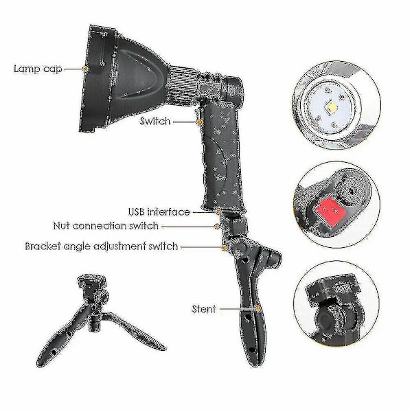 Led handhållen spotlight USB uppladdningsbar camping jakt ficklampa ficklampa