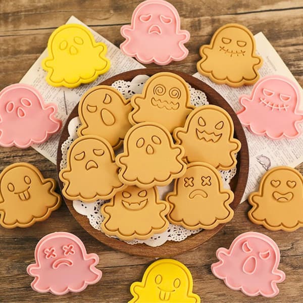 Ghost Kageudstikkersæt - 10 dele plaststempel til Halloween bagning