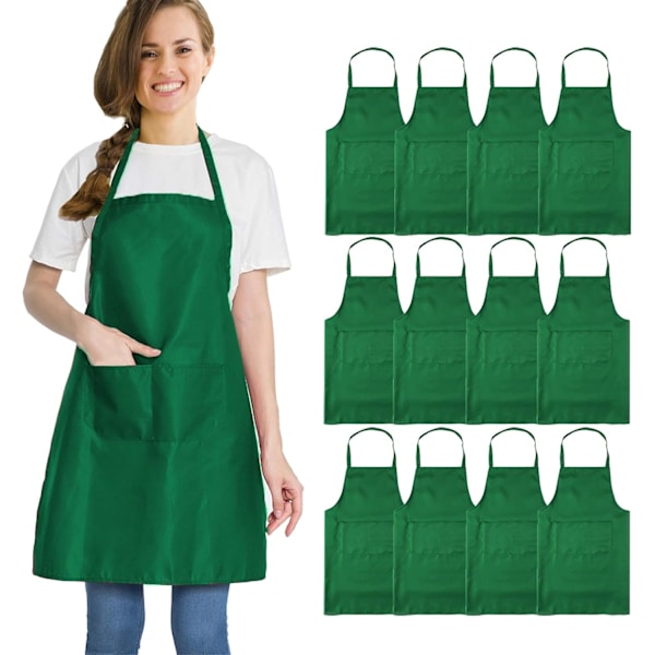 12 st Gröna Förkläden Bulk Waterdrop Resistant for Women Herr Kök Matlagning
