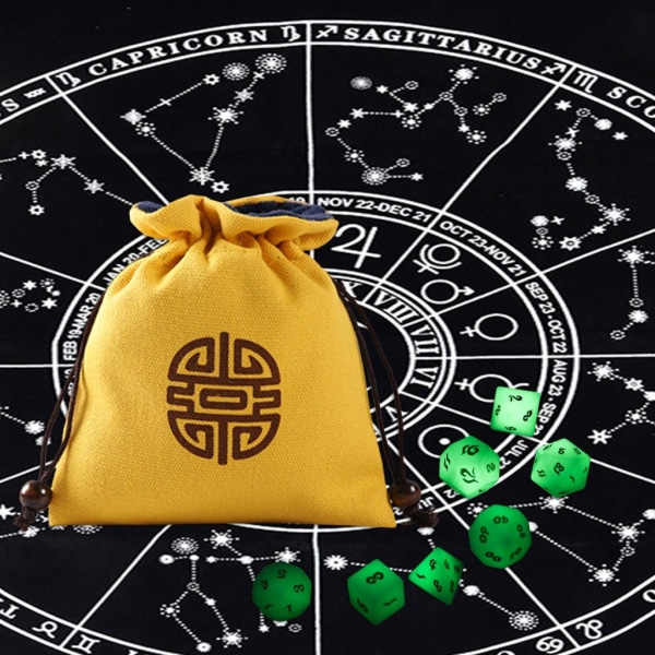 Minismycken Tärningar Kortväska Utskrift Dragsko Påse Rune Divinations Tarotväska Bomullstyg Spelkort Förvarad väska Black