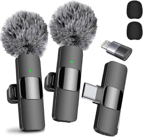 Profesjonell trådløs Lavalier-mikrofon 2-pakning med støyreduksjon og krystallklar lydopptak med USB-C for iPhone 15 Pro Max, iPad, Android