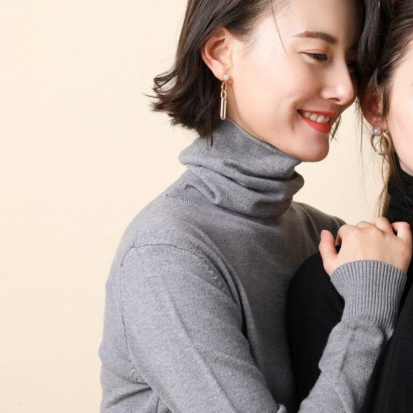 Kvinner Strikket Høst Vinter Genser Pile Krage Inner Bottoming Skjorte Ensfarget Genser Gray XXL