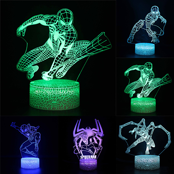 Spiderman 3d Lampa Led Nattljus Med Touch Control USB driven E