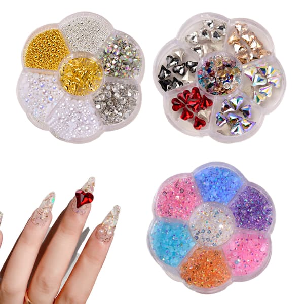 3 lådor Mixed Nail Art Bow Beads Flat Back Rhinestone Resin