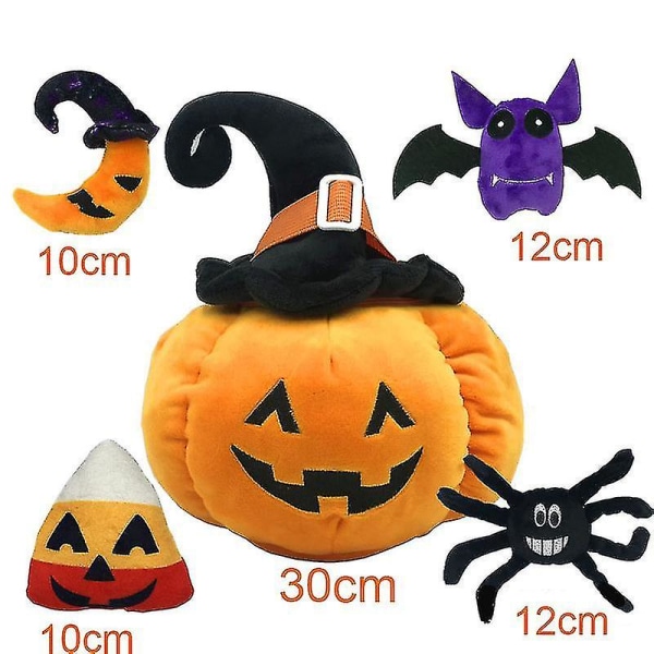 5 st/ set 12 tum Halloween hatt Pumpa plyschleksaker Söta gosedjur Devil Bat Spider Moon Godisgåvor Dockor för barn