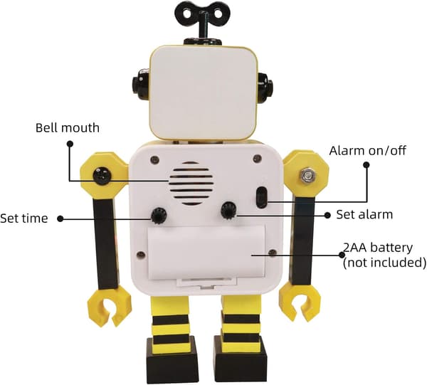 Robot vækkeur, lydløs vækkeur i rustfrit stål med blinkende lys