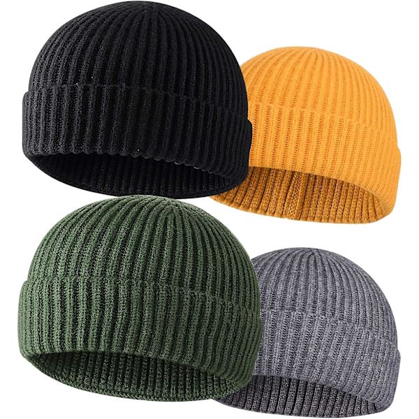 4-pack ull Fisherman mössor för män, stickad kort watch cap varma mössor