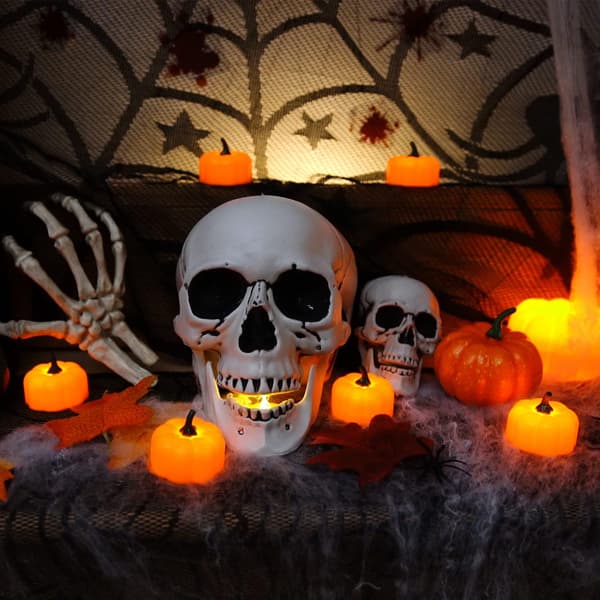12-pak LED-græskarlamper, batteridrevne Halloween-græskar