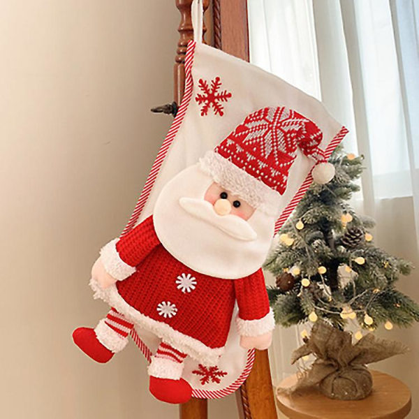 2st julsockpåse Stickning Stereo Gammal man Snögubbe Presentpåse Julnatt Godis Sockor Barn Julklappssockor