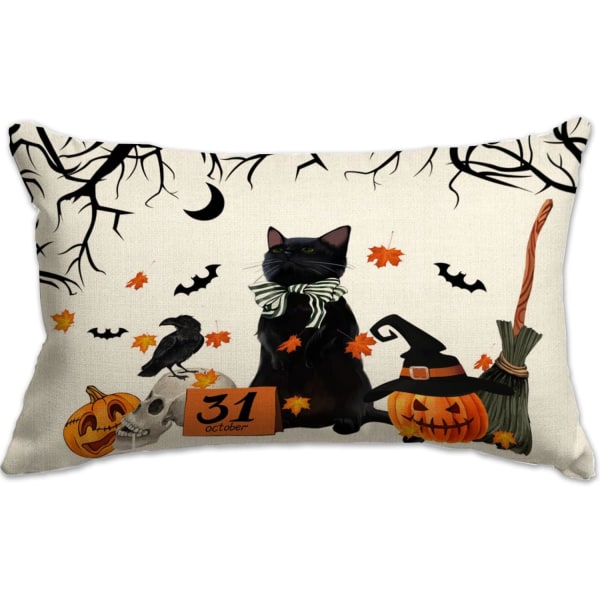 Halloween-tyyny 12x20 musta kissa kurpitsa akvarelli Halloween