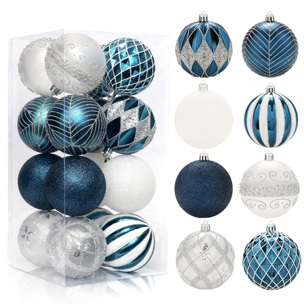 8 cm joulukuulat koristeet, 16 kpl särkymättömät värikkäät Blue White