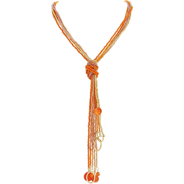 Long Seed Beaded Multi Strand Necklace, 10 Multiple Statement Long Bib Necklace