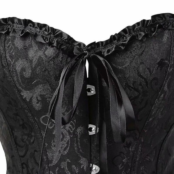 Sexy kvinner Bustier Korsett Blomstrete snøring Korsett Topp benet waist trainer Undertøy Overbust Korsetter Body Shaper Plus Size, brun 4XL
