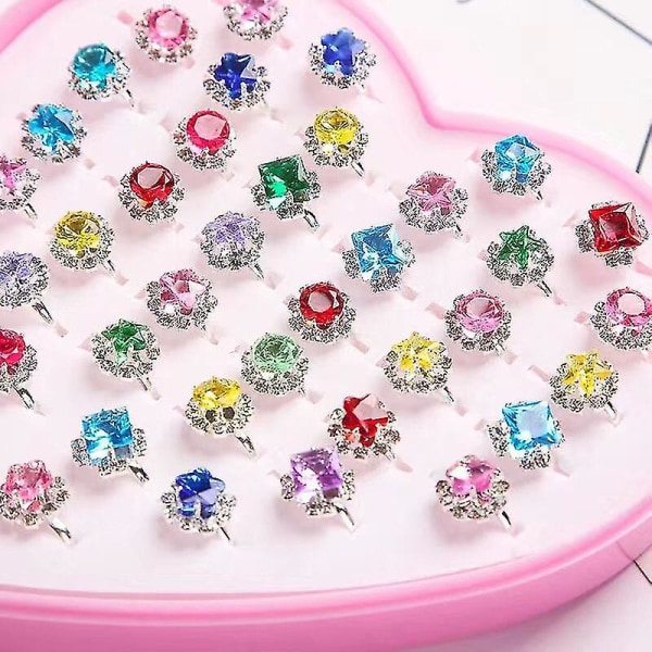 36 stk. Børnering Børn Diamant Prinsesse Ædelsten Ring Smykker metal base
