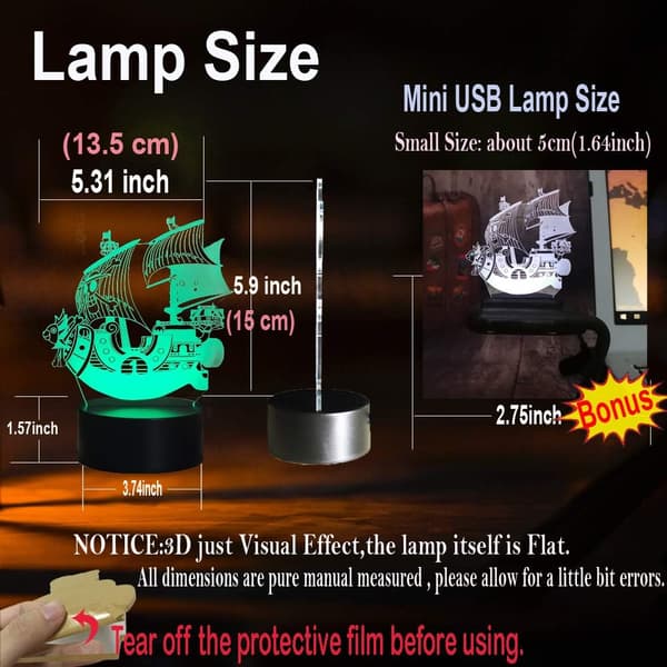 Going Merry Monkey D Luffy Boat 3D Optical Night Light Zoro