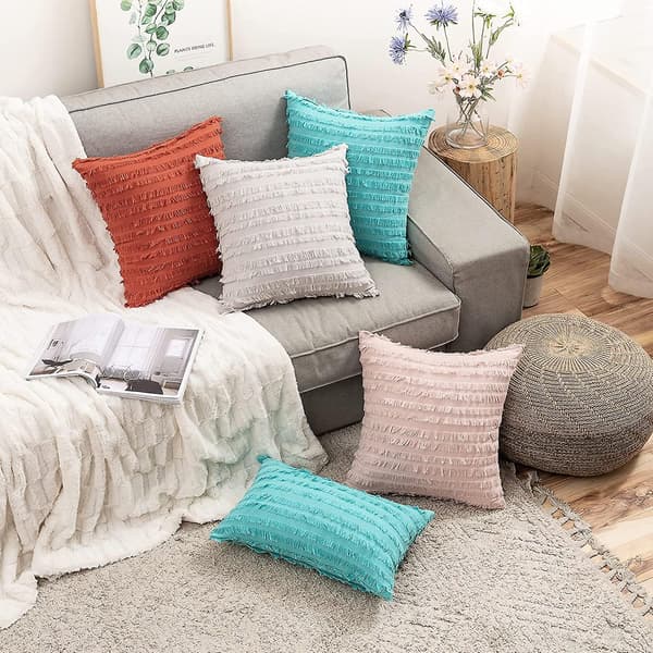 Set med 2 dekorativa Boho örngott i linne ränder